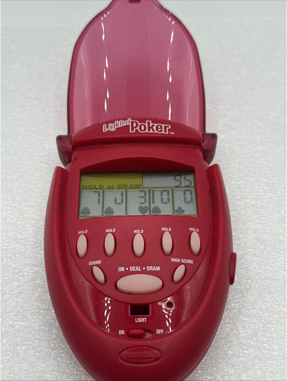 Vintage 2003 Radica Red Flip-Top Lighted Sound Poker Handheld Game, Works